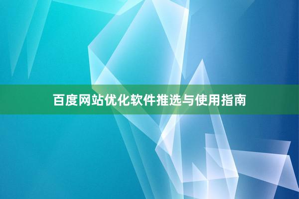 百度网站优化软件推选与使用指南